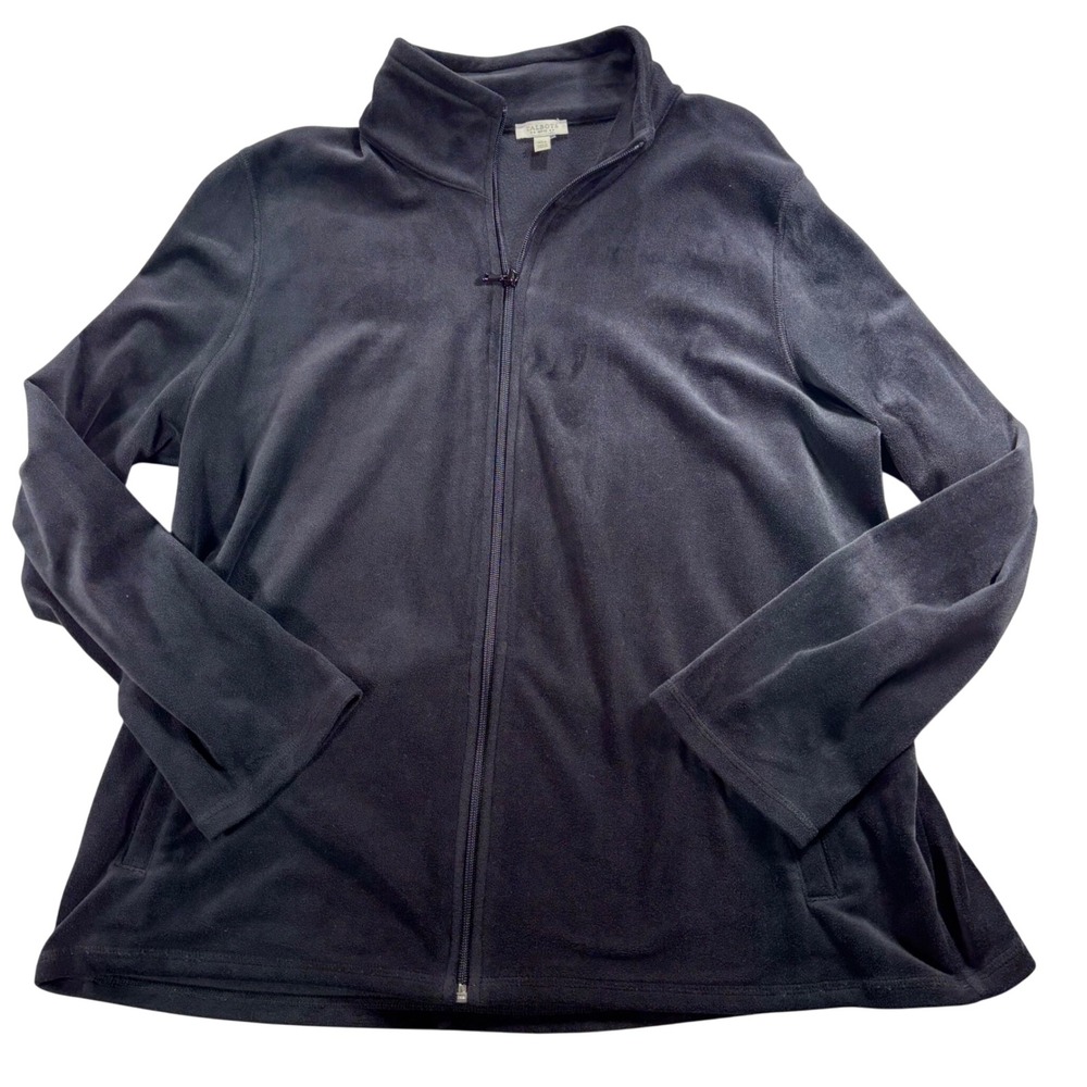 Talbots Petite‎ Black Velour Full Zip Mock Neck Jacket Women XL